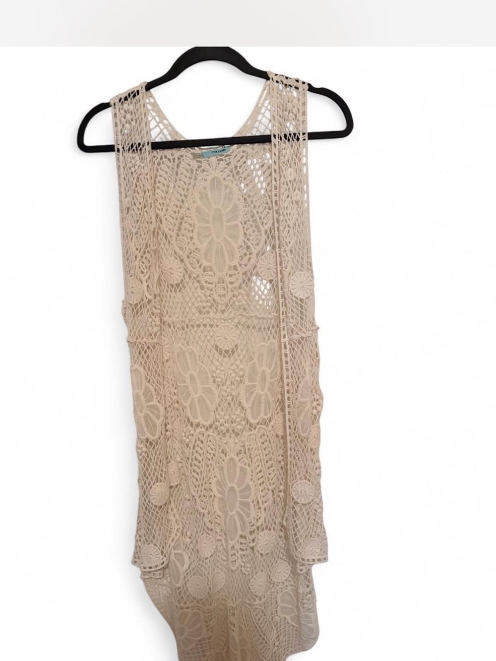 Maurices Neutral Crochet Openwork Long Vest